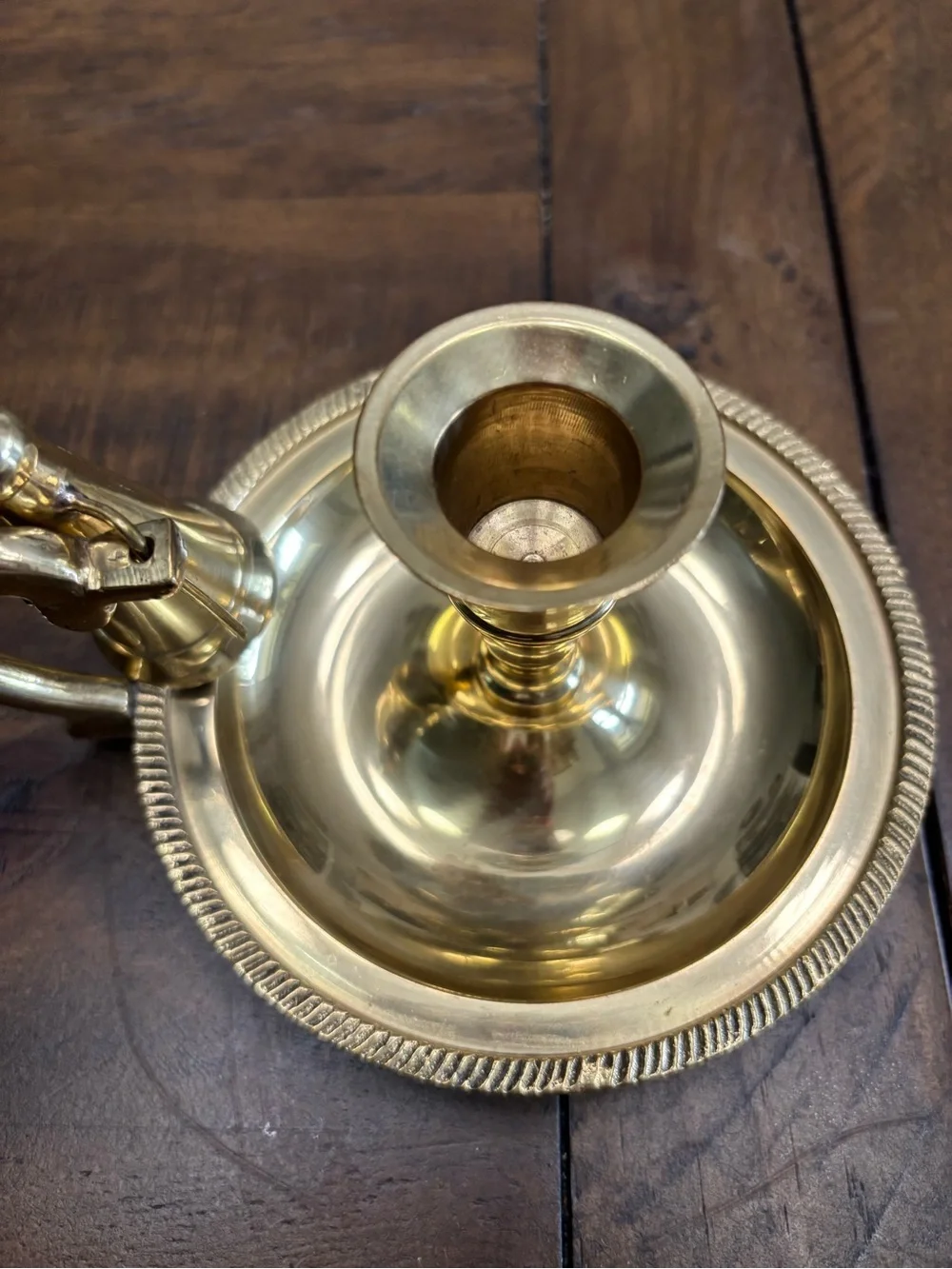 Vintage brass chamberstick candle holder with snuffer